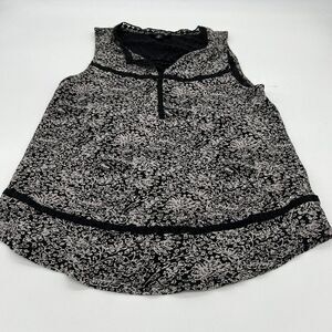 Lucky Brand Womens Top Shirt S Cotton Linen Blend Black White Crochet Sleeveless
